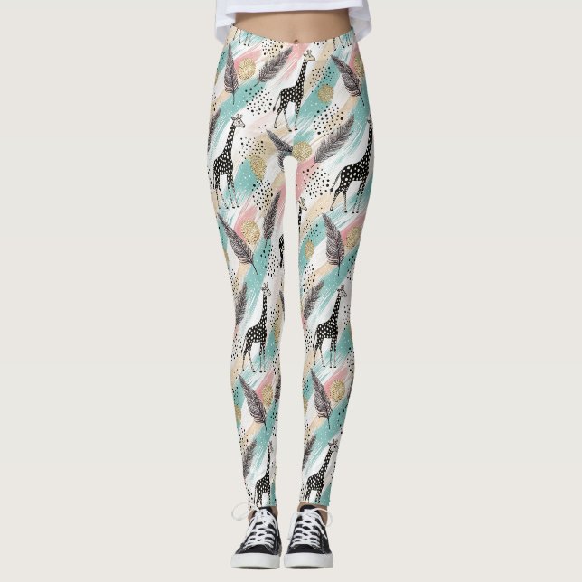 Whimsical Giraffe Polka Dot Mönster - Pastel Leggings (Framsida)