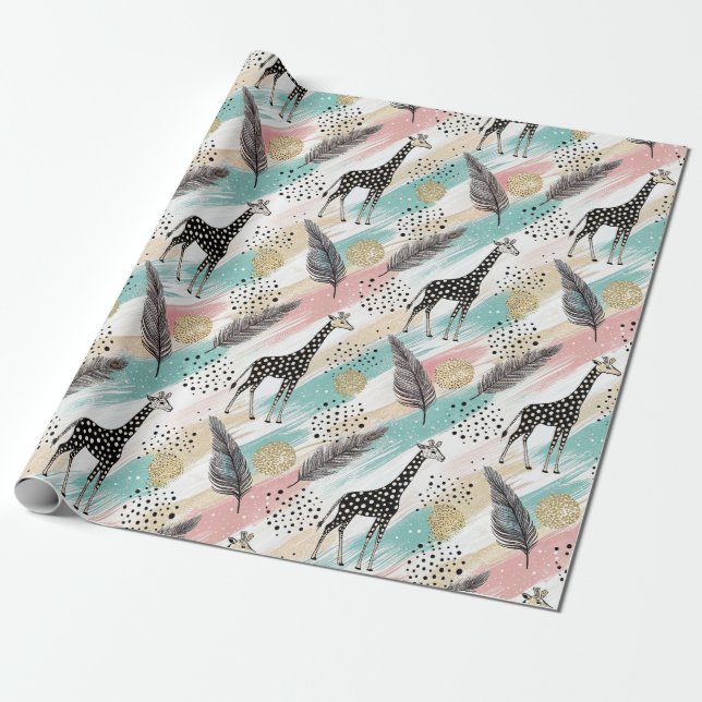 Whimsical Giraffe Polka Dot Mönster - Pastel Presentpapper (Utrullad)