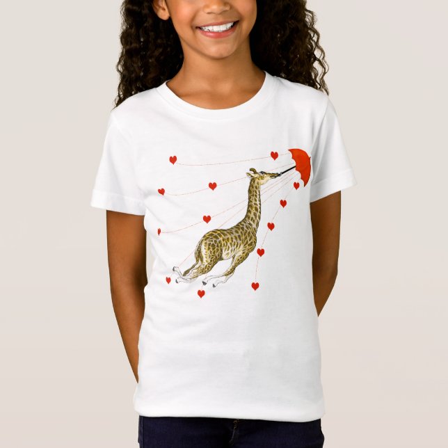 Whimsical Giraffe Red Heart T-shirts (Framsida)