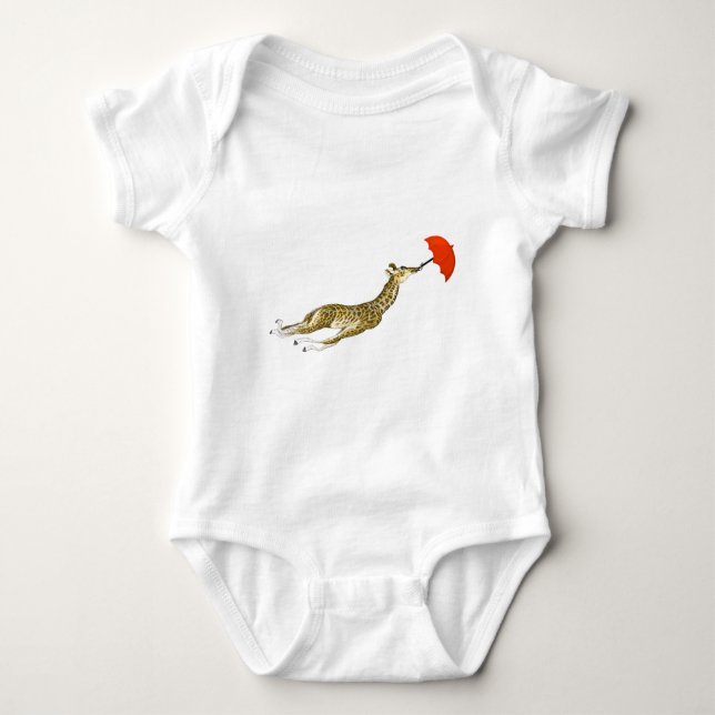Whimsical Giraffe Röda Paraply T-shirts (Framsida)