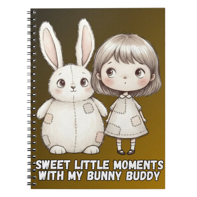 Whimsical Girl and Patchwork Bunny Notebook Anteckningsbok (Framsidan)
