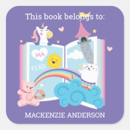 Whimsical Girl Bookplate Fyrkantigt Klistermärke