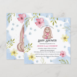 Whimsical Girl Bunny Baby Shower Inbjudningar
