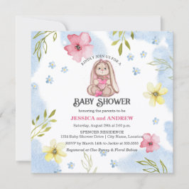 Whimsical Girl Bunny Baby Shower Inbjudningar