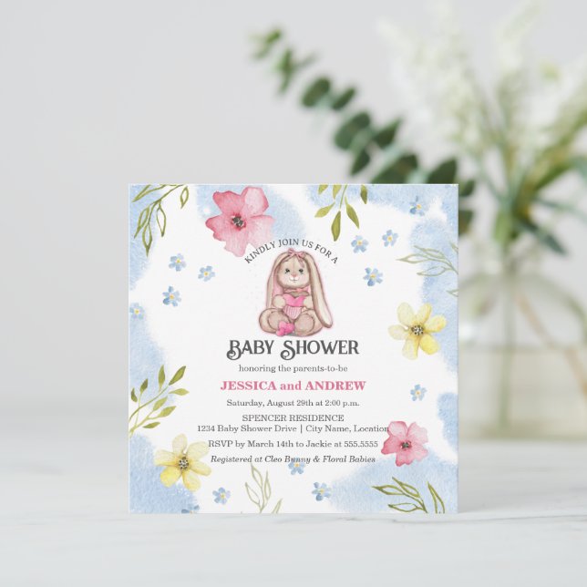 Whimsical Girl Bunny Baby Shower Inbjudningar (Stående Fram)