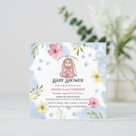 Whimsical Girl Bunny Baby Shower Inbjudningar