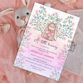 Whimsical Girl Bunny Blommigt Baby Shower Inbjudningar