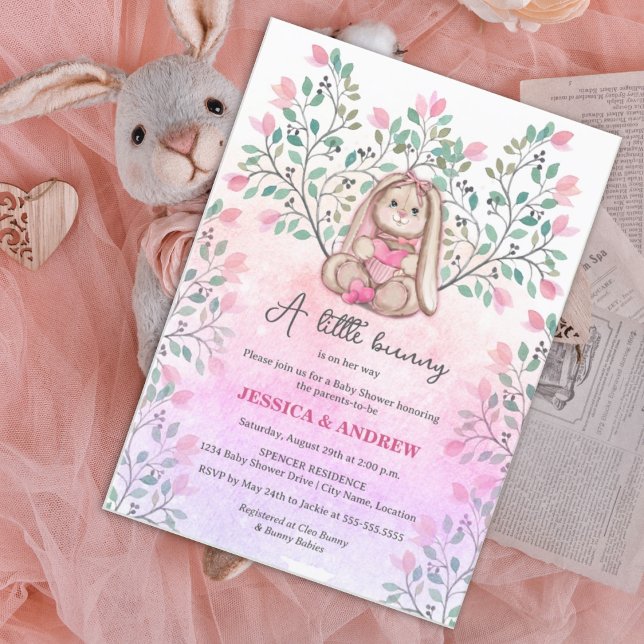 Whimsical Girl Bunny Blommigt Baby Shower Inbjudningar (Skapare uppladdad)
