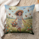 Whimsical Girl  Kudde<br><div class="desc">A charming vintage illustration of children in classic story book style on pillows that captures timeless childhood moments that adds perfect accents for your living room or bedroom.</div>