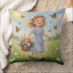 Whimsical Girl  Kudde<br><div class="desc">A charming vintage illustration of children in classic story book style on pillows that captures timeless childhood moments that adds perfect accents for your living room or bedroom.</div>