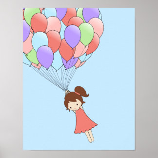 Whimsical Girl med ballonger Poster