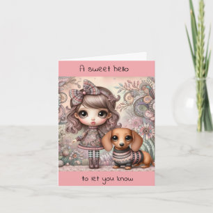 Whimsical Girl med Dachshund Kort