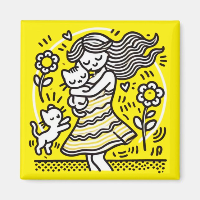 Whimsical Girl med Kitten Magnet (Framsidan)