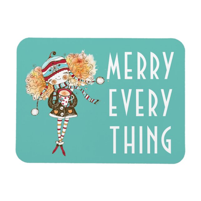 Whimsical Girl Merry Allting Jul Magnet (Horisontell)