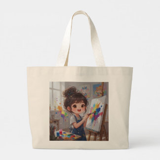 Whimsical Girl Painter Tote Bag Jumbo Tygkasse