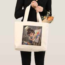 Whimsical Girl Painter Tote Bag Jumbo Tygkasse