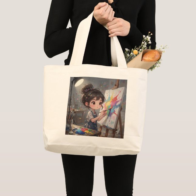 Whimsical Girl Painter Tote Bag Jumbo Tygkasse (Framsida (produkt))