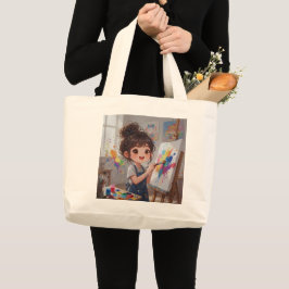 Whimsical Girl Painter Tote Bag Jumbo Tygkasse