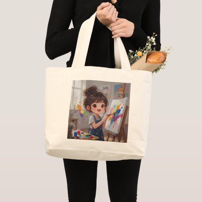 Whimsical Girl Painter Tote Bag Jumbo Tygkasse (Framsida (produkt))