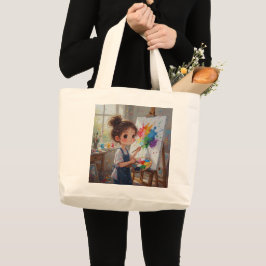 Whimsical Girl Painter Tote Bag Jumbo Tygkasse