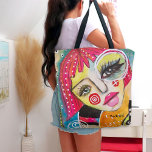 Whimsical Girl Shock rosa Hair Quirky Colorful Rol Tygkasse<br><div class="desc">Den här färgstarka kombikonsten biet i originalet av mediet har en kvalfull, vismisk flicka med starkt rosa på en färgstark abstrakt med dammig blå och tangerin orange med rosa, gult och grönt halvcirkelformer och svart och vitt rand och en blandning av dockor. Den här roligten är Artsy tote-väskan fullt av...</div>