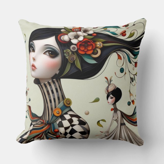 Whimsical Girl Square Cushion Kudde (Framsida)