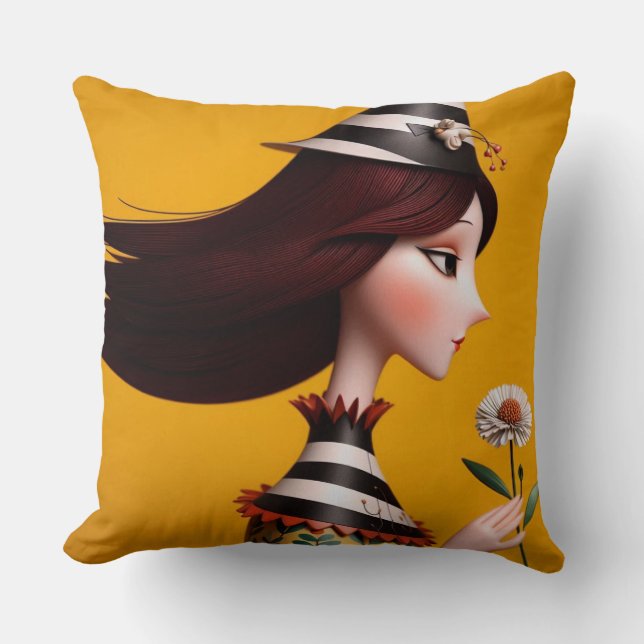 Whimsical Girl Square Cushion Kudde (Framsida)