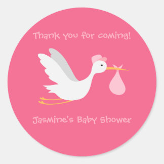 Whimsical Girl Stork Baby Shower Runt Klistermärke