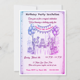 Whimsical Girls Birthday Party Invitation | Hand-D Inbjudningar