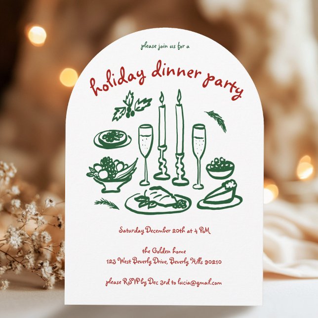 Whimsical Girly Helgdag Middag Party Arched Julaft Inbjudningar (Whimsical Girly Holiday Dinner Party Arched Xmas Christmas party custom  Invitation
)