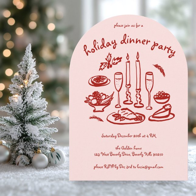 Whimsical Girly Helgdag Middag Party Arched Julaft Inbjudningar (Whimsical Girly Holiday Dinner Party Arched Xmas Invitation
)