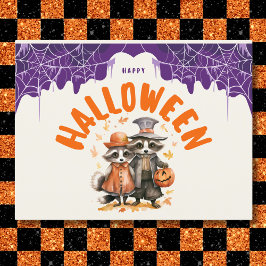 Whimsical Glad Halloween Tvättbjörnpar Helg Vykort