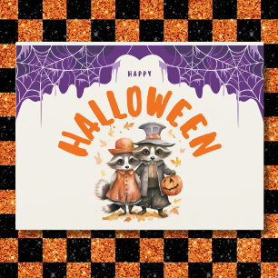 Whimsical Glad Halloween Tvättbjörnpar Helg Vykort