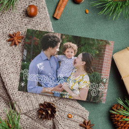 Whimsical Glad helg Snöflingor Photo Card Julkort