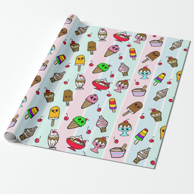 Whimsical Glasskall och Körsbär Födelsedag Presentpapper (Utrullad)