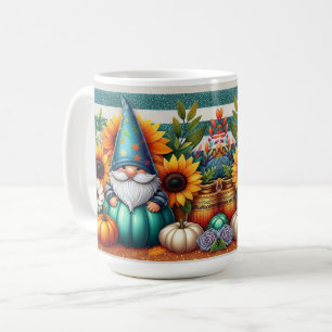Whimsical Gnome Amidst Sunblommor and Pumpkins Kaffemugg