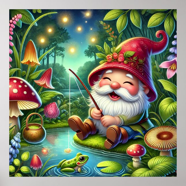 Whimsical Gnome Fiske av en Magisk Skog Poster (Framsidan)