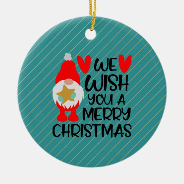 Whimsical Gnome - God jul Hearts Julgransprydnad Keramik (Framsidan)