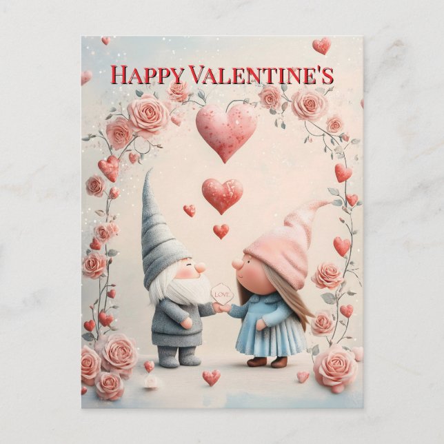 Whimsical Gnome Kärlek: Adful Valentine Day Art Helg Vykort (Framsida)