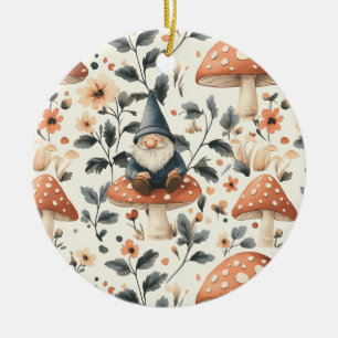 Whimsical Gnome & Mushroom Enchanting Woodland Julgransprydnad Keramik