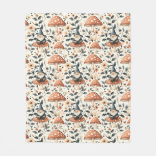 Whimsical Gnome & Mushroom Förtrollande Skog Fleecefilt