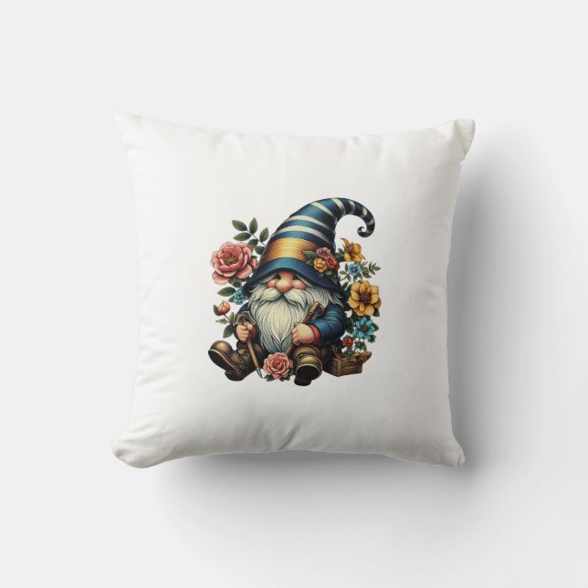 Whimsical Gnome with Flowers Kudde (Framsida)