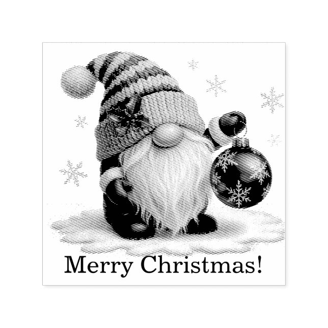 Whimsical Gnome With Ornament Christmas Ornament Självfärgande Stämpel (Design)