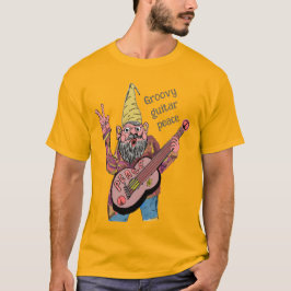 Whimsical Gnome with Peace Guitar, Groovy 60s Vibe T Shirt