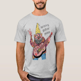 Whimsical Gnome with Peace Guitar, Groovy 60s Vibe T Shirt