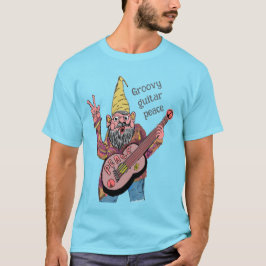 Whimsical Gnome with Peace Guitar, Groovy 60s Vibe T Shirt