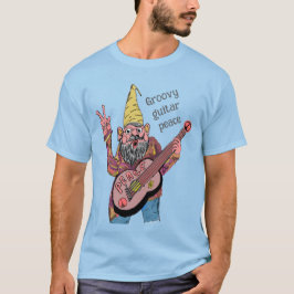 Whimsical Gnome with Peace Guitar, Groovy 60s Vibe T Shirt