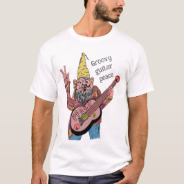 Whimsical Gnome with Peace Guitar, Groovy 60s Vibe T Shirt