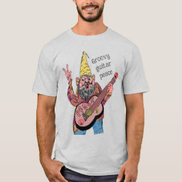 Whimsical Gnome with Peace Guitar, Groovy 60s Vibe T Shirt