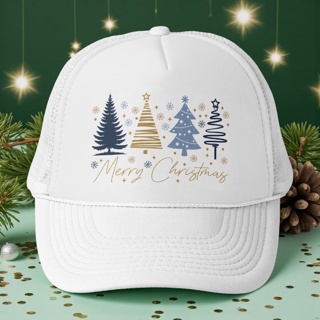 Whimsical God Jul Festiva Träd Blå Guld Keps (Skapare uppladdad)